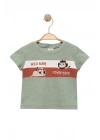 Erkek Çocuk İnce Yazlık %100 Pamuk Kısa Kollu Aslan Desenli Erkek Bebek Yeşil T-shirt