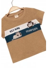 Erkek Çocuk İnce Yazlık %100 Pamuk Kısa Kollu Aslan Desenli Erkek Bebek Bej T-shirt