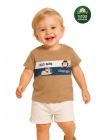 Erkek Çocuk İnce Yazlık %100 Pamuk Kısa Kollu Aslan Desenli Erkek Bebek Bej T-shirt