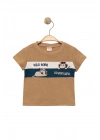 Erkek Çocuk İnce Yazlık %100 Pamuk Kısa Kollu Aslan Desenli Erkek Bebek Bej T-shirt