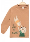 Ayıcık Baskılı %100 Pamuk İnce Mevsimlik Uzun Kollu Çocuk Tshirt - Çocuk Giyim