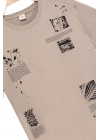 Erkek Basic Kısa Kollu %100 Pamuk Baskılı Nakış Detaylı Havalı ve Rahat Bej T-Shirt
