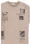 Erkek Basic Kısa Kollu %100 Pamuk Baskılı Nakış Detaylı Havalı ve Rahat Bej T-Shirt