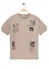 Erkek Basic Kısa Kollu %100 Pamuk Baskılı Nakış Detaylı Havalı ve Rahat Bej T-Shirt