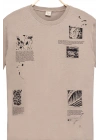 Erkek Basic Kısa Kollu %100 Pamuk Baskılı Nakış Detaylı Havalı ve Rahat Bej T-Shirt