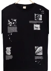 Erkek Basic Kısa Kollu %100 Pamuk Baskılı Nakış Detaylı Havalı ve Rahat Siyah T-Shirt