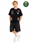 Erkek Basic Kısa Kollu %100 Pamuk Baskılı Nakış Detaylı Havalı ve Rahat Siyah T-Shirt
