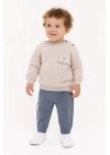 Erkek Bebek Cepli Mavi Eşofman ve Taş Sweatshirt Takım - Bebek Giyim