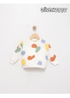 Erkek Bebek Ekru Renk Soyut Geometrik Desenli Sweat