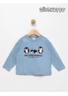 Erkek Bebek Mavi Renk Cute Baby Penguıns Baskılı Sweat