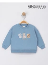Erkek Bebek Mavi Renk Tatlı Peluş Oyuncaklar Aplikeli Sweat