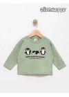 Erkek Bebek Yeşil Renk Cute Baby Penguıns Baskılı Sweat