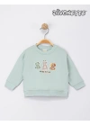 Erkek Bebek Yeşil Renk Tatlı Peluş Oyuncaklar Aplikeli Sweat