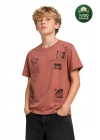 Erkek Çocuk Basic Kısa Kollu %100 Pamuk Baskılı Nakış Detaylı Havalı ve Rahat Turuncu T-Shirt