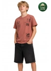 Erkek Çocuk Basic Kısa Kollu %100 Pamuk Baskılı Nakış Detaylı Havalı ve Rahat Turuncu T-Shirt