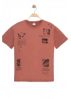 Erkek Çocuk Basic Kısa Kollu %100 Pamuk Baskılı Nakış Detaylı Havalı ve Rahat Turuncu T-Shirt
