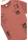 Erkek Çocuk Basic Kısa Kollu %100 Pamuk Baskılı Nakış Detaylı Havalı ve Rahat Turuncu T-Shirt