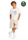 Erkek Çocuk Basic Kısa Kollu %100 Pamuk Martı Aplike Nakış Detaylı Rahat Beyaz T-Shirt