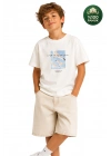Erkek Çocuk Basic Kısa Kollu %100 Pamuk Martı Aplike Nakış Detaylı Rahat Beyaz T-Shirt