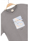 Erkek Çocuk Basic Kısa Kollu %100 Pamuk Martı Aplike Nakış Detaylı Rahat Gri T-Shirt