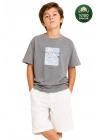 Erkek Çocuk Basic Kısa Kollu %100 Pamuk Martı Aplike Nakış Detaylı Rahat Gri T-Shirt