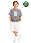 Erkek Çocuk Basic Kısa Kollu %100 Pamuk Martı Aplike Nakış Detaylı Rahat Gri T-Shirt