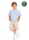 Erkek Çocuk Basic Kısa Kollu %100 Pamuk Martı Aplike Nakış Detaylı Rahat Mavi T-Shirt