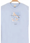 Erkek Çocuk Basic Kısa Kollu %100 Pamuk Martı Aplike Nakış Detaylı Rahat Mavi T-Shirt