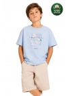 Erkek Çocuk Basic Kısa Kollu %100 Pamuk Martı Aplike Nakış Detaylı Rahat Mavi T-Shirt