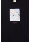Erkek Çocuk Basic Kısa Kollu %100 Pamuk Martı Aplike Nakış Detaylı Rahat SİYAH T-Shirt