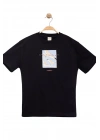 Erkek Çocuk Basic Kısa Kollu %100 Pamuk Martı Aplike Nakış Detaylı Rahat SİYAH T-Shirt