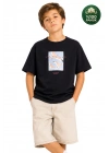 Erkek Çocuk Basic Kısa Kollu %100 Pamuk Martı Aplike Nakış Detaylı Rahat SİYAH T-Shirt