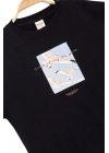 Erkek Çocuk Basic Kısa Kollu %100 Pamuk Martı Aplike Nakış Detaylı Rahat SİYAH T-Shirt