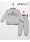 Erkek Çocuk Gri Melanj Renk Paris Baskılı Takım