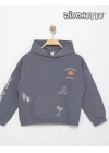 Erkek Çocuk İndigo Renk Camp Tıme Baskılı Kapşonlu Sweat