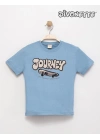 Erkek Çocuk Mavi Renk Journey Kabartma Baskılı Tişört