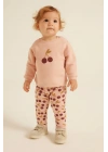 Kız Bebek Bisiklet Yaka Kiraz Desenli Alt Üst Takım (Sweatshirt & Tayt) - Pembe Uzun Kol Set