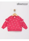 Kız Bebek Fuşya Renk Kalp Baskılı Çoban Dikişli Sweat