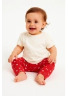 Kız Bebek Kırmızı Tayt %100 Pamuk - Kalp ve Fiyonk Desenli Rahat Kalıp Bebek Tayt