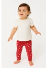 Kız Bebek Kırmızı Tayt %100 Pamuk - Kalp ve Fiyonk Desenli Rahat Kalıp Bebek Tayt