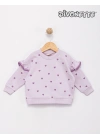 Kız Bebek Lila / Lila Renk Kalp Baskılı Çoban Dikişli Sweat