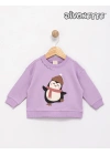 Kız Bebek Lila Renk Ponpon Şapkalı Tatlı Penguen Sweat