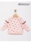 Kız Bebek Pembe Renk Kalp Baskılı Çoban Dikişli Sweat