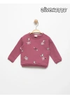 Kız Bebek Pembe Renk Kuş Baskılı Şifon Çiçekli Sweat