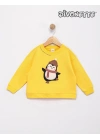Kız Bebek Sarı Renk Ponpon Şapkalı Tatlı Penguen Sweat