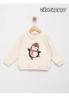 Kız Bebek Taş Renk Ponpon Şapkalı Tatlı Penguen Sweat
