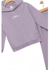 Kız Çocuk %100 Pamuk Kapüşonlu Sweatshirt Geniş Paça Lila Eşofman Takımı