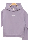 Kız Çocuk %100 Pamuk Kapüşonlu Sweatshirt Geniş Paça Lila Eşofman Takımı