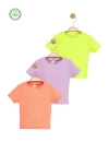 Kız Çocuk 3lü Set Düz Kısa Kollu Kaşkorse T-shirt -Çocuk Giyim