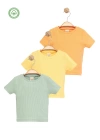 Kız Çocuk 3lü Set Düz Kısa Kollu Kaşkorse T-shirt -Çocuk Giyim